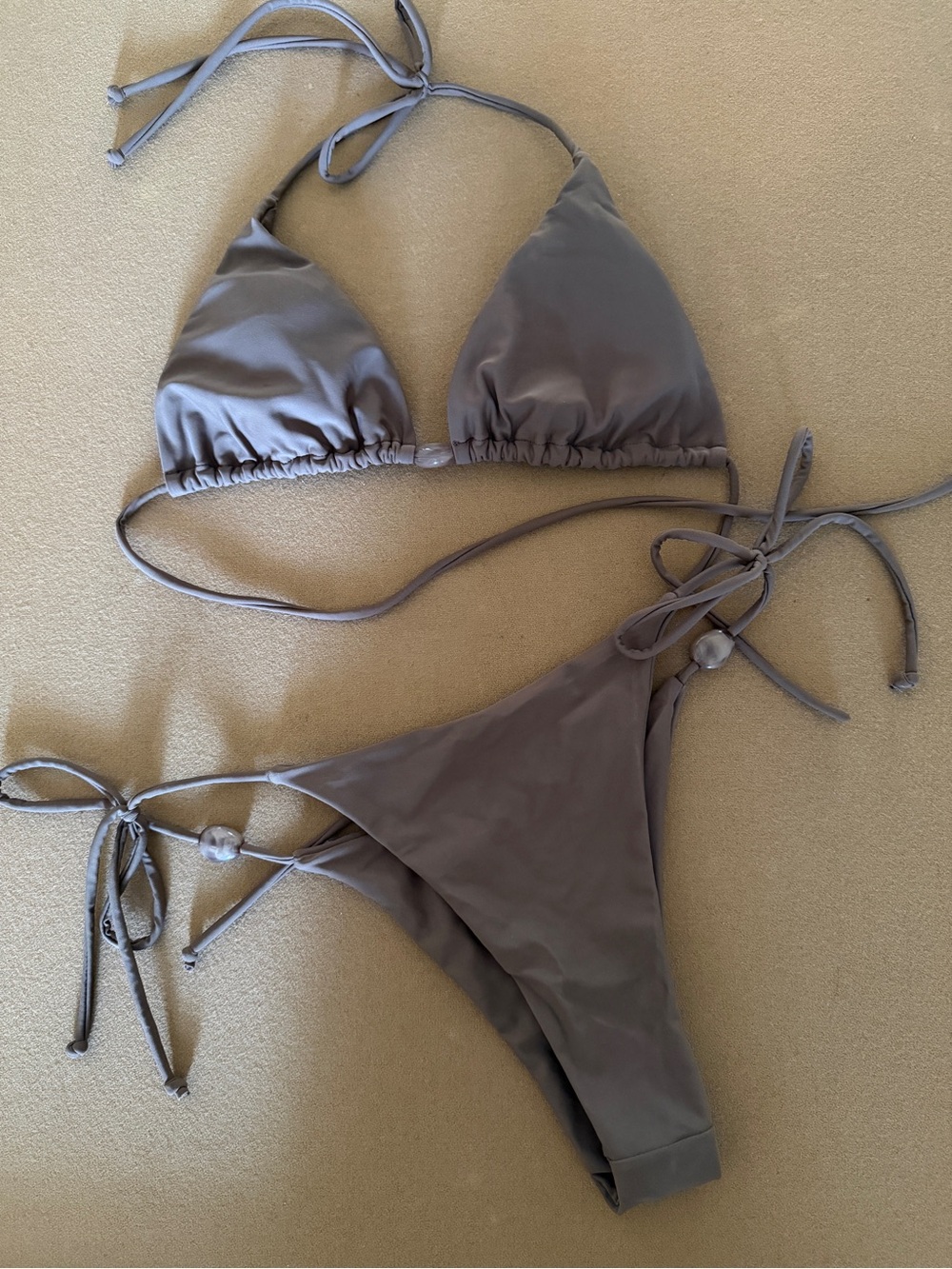SHEIN Taupe Triangle Tie Bikini Set